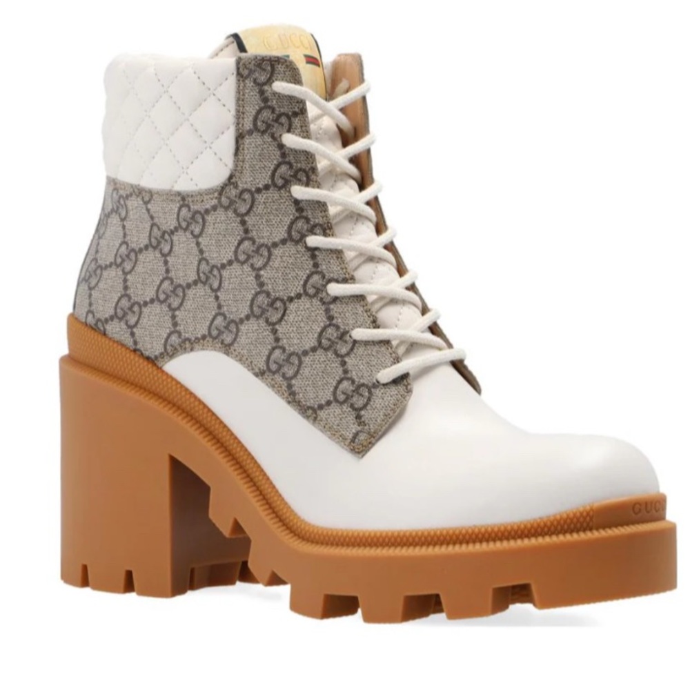 Gucci Women's Lace-Up White and Brown Boots